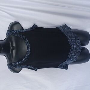 Metro style beaded formal sleeveless tank, black with gunmetal beads, back zip